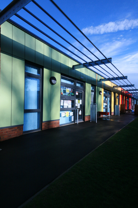 Angled image of school building